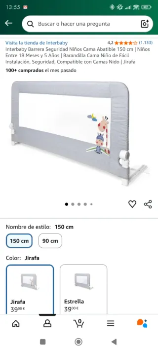Barrera de seguridad para cama infantil
