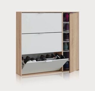 Zapatero 3 baldas madera y beige