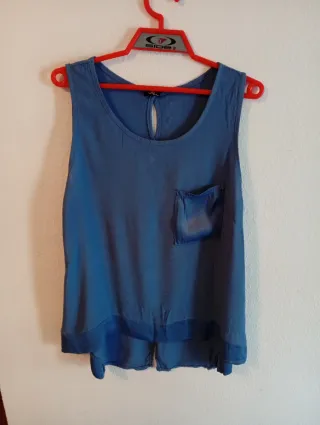 Blusa azul sin mangas casual mujer