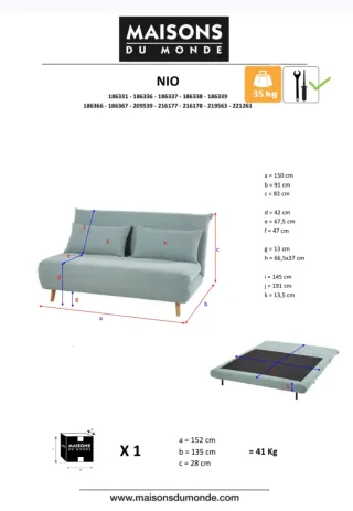 Sofà Llit 2 Places Blau Fosc Gris Maisons du Monde