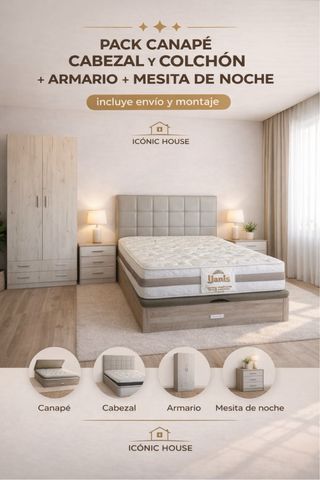 Canape 150x190 colchon cabezal armario y mesitas