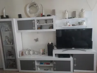 Mueble de salón modular blanco y gris 3metros