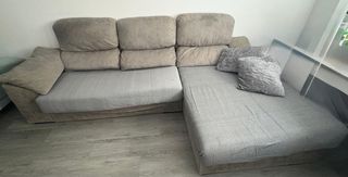 Sofá chaise longue gris tela