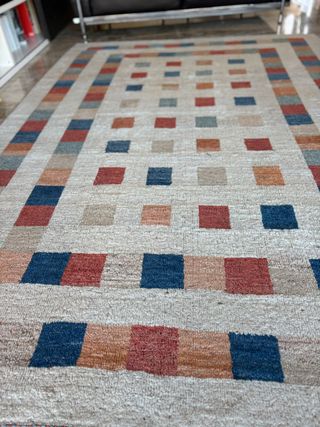 Tappeto Gabbeh Lana Beige Blu Rosso Fatto a Mano