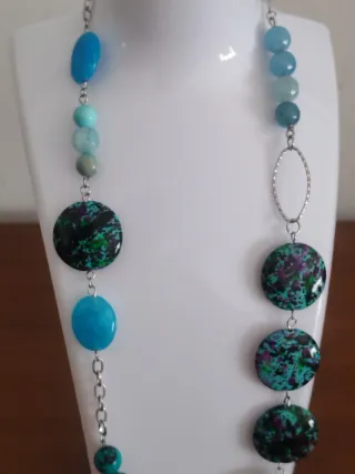 Collana acciaio e pietre dure blu/verdi