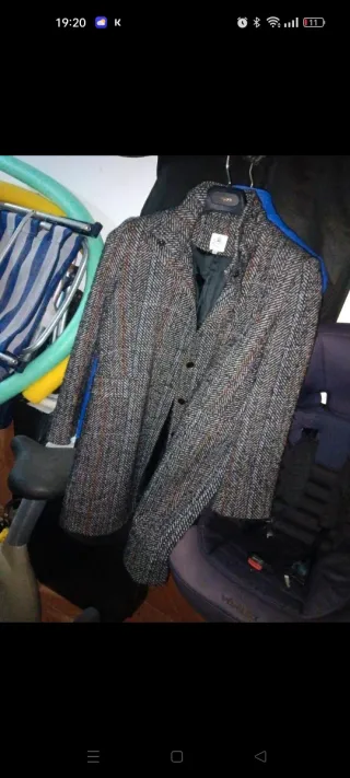 Cappotto in tweed grigio e multicolore