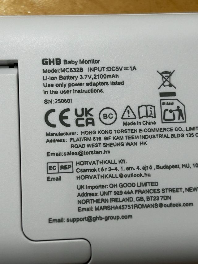 GHB Camara Vigilabebe  3.2"HD 2100mAh Recargable