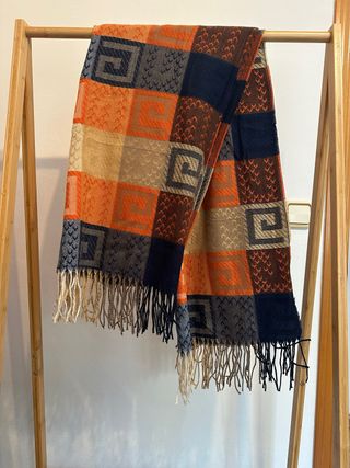 Bufanda cuadros azul y naranja