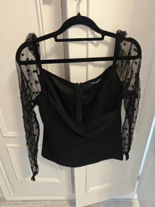 Blusa SHEIN manga larga transparente lunares