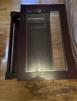 Mesa de centro elevable de madera y cristal