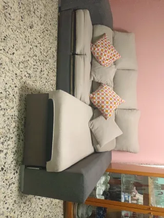 Sofá cama modular L beige y gris