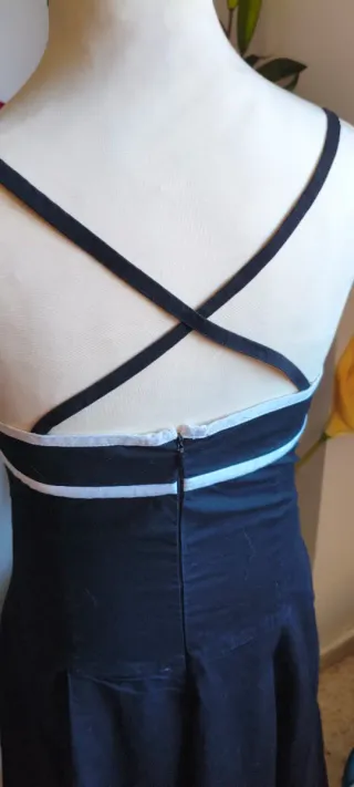 Vestido Midi Negro Algodón Blanco Talla S