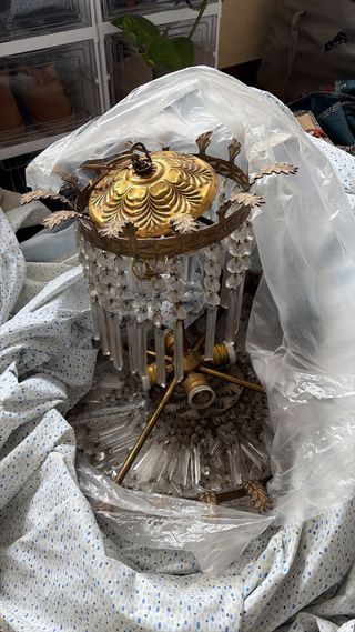 2 Lámparas antiguas de metal y cristal