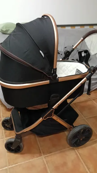Carrito bebé 2 piezas negro y dorado
