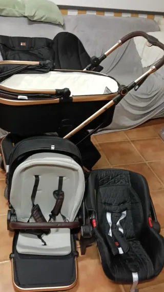 Carrito bebé 2 piezas negro y dorado