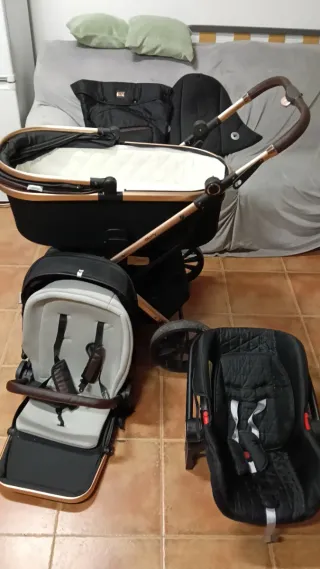 Carrito bebé 2 piezas negro y dorado