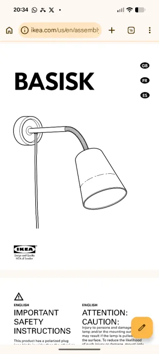 Lámpara de pared Ikea Basisk