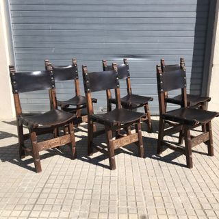 Sillas Vintage Cuero Brutalista 1960 España