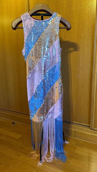 Vestido lentejuelas flecos fiesta