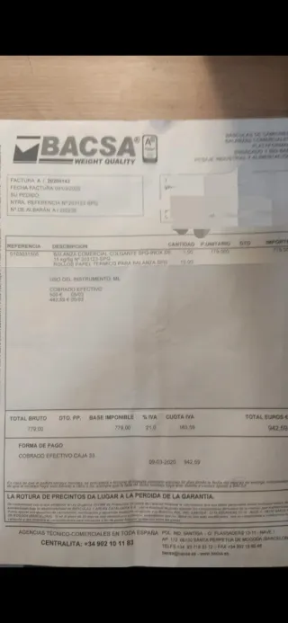 Balanza digital BACSA con impresora