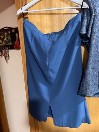Conjunto falda y blusa azul plateado