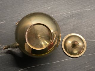 Bollitore Vintage Ottone Lucido Manico Legno