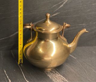 Bollitore Vintage Ottone Lucido Manico Legno