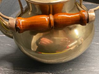 Bollitore Vintage Ottone Lucido Manico Legno
