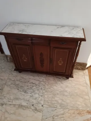 Taquillón recibidor madera y mármol