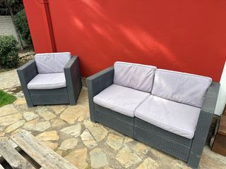 Conjunto de Sofá y Sillón Exterior Gris