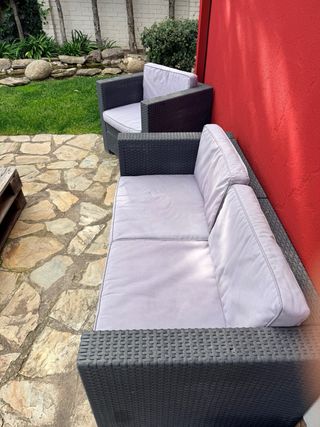 Conjunto de Sofá y Sillón Exterior Gris