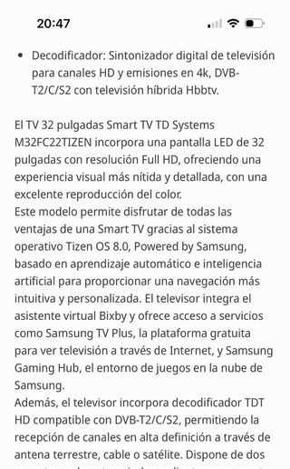 TD SYSTEMS M32C22TIZEN TV 32 Nuevo en Caja