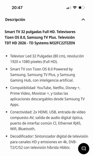 TD SYSTEMS M32C22TIZEN TV 32 Nuevo en Caja
