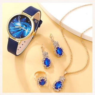Conjunto Joyas y Reloj Mujer Azul