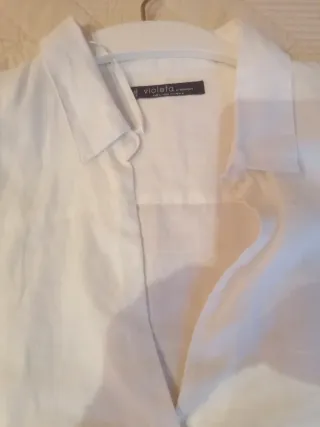 Camisa Lino Blanca Violeta by Mango Talla L