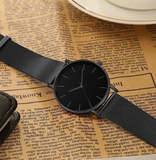 Reloj Geneva Cuarzo Negro Malla Acero