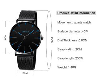 Reloj Geneva Cuarzo Negro Malla Acero