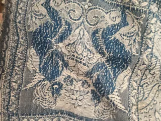 Colcha vintage pequeña azul y blanco