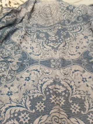 Colcha vintage pequeña azul y blanco
