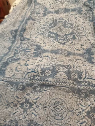 Colcha vintage pequeña azul y blanco
