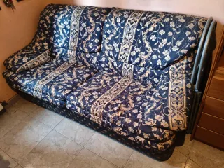 Sofá de 190cm tela azul y beige