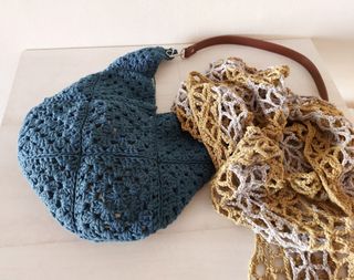Foulard nuevo crochet verde y gris