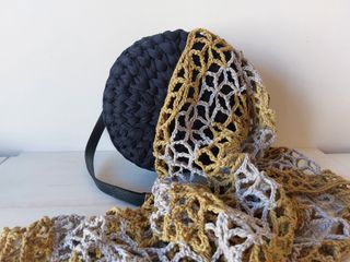 Foulard nuevo crochet verde y gris