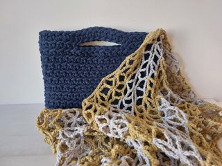 Foulard nuevo crochet verde y gris