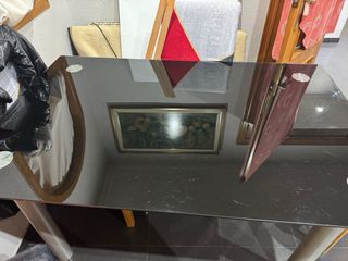 Mesa de comedor cristal negra + 3 sillas