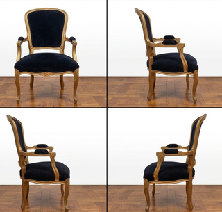 Silla Luis XV Restaurada Dorado y Terciopelo Negro