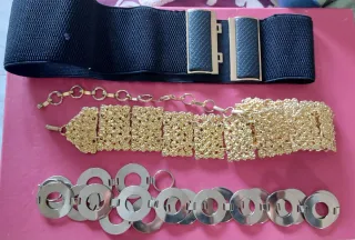 Pack 3 cinturones: negro, dorado y plateado