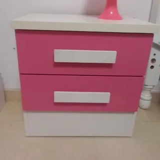 Cómoda infantil rosa y blanca Mesita de noche