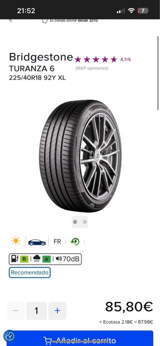 2 Neumáticos Bridgestone Turanza 225/40 R18