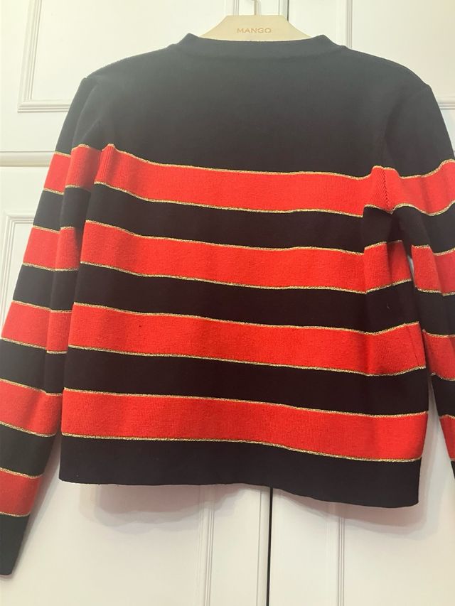 Cardigan marinero r naranja pastel , negro, dorado